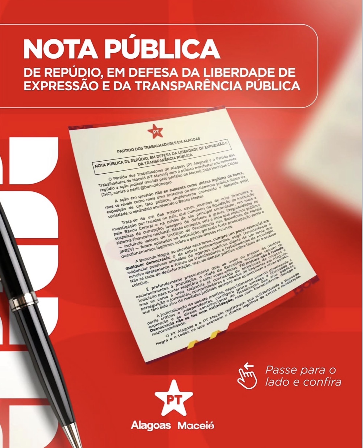 Após Censura, PT-AL se posiciona através de nota oficial